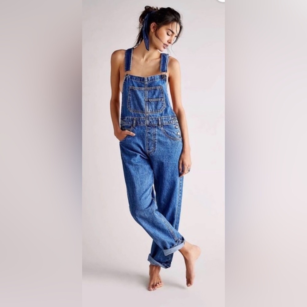 Free People Blue Denim Overalls